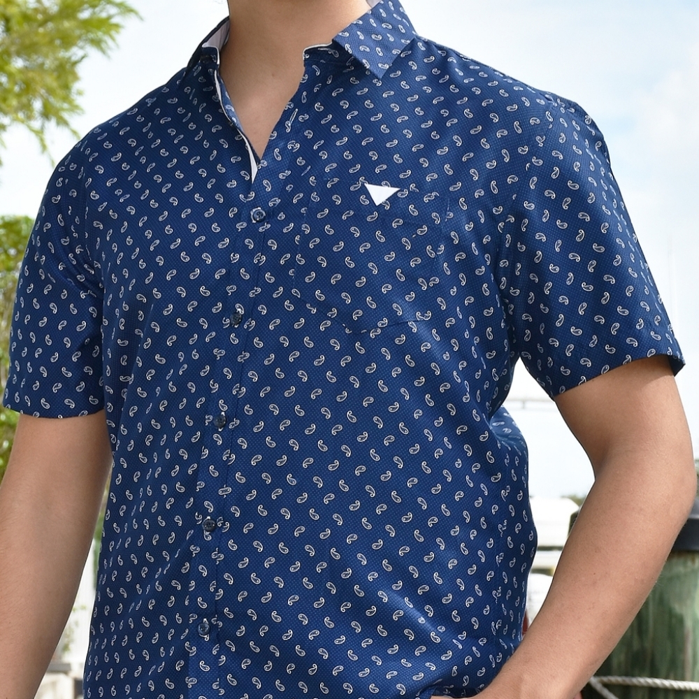 Navy Paisley Button down